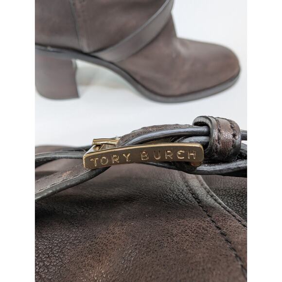 Tory Burch Women’s Size 10 Brown Leather Block Heeled Ankle Boots Booties Straps - Picture 6 of 13
